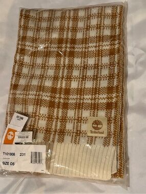 Timberland Cream and Camel Plaid Knit Scarf